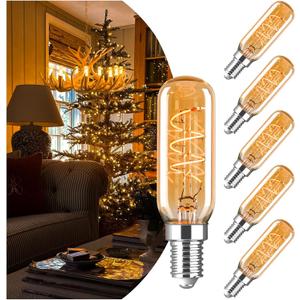 AMDTU E12 Chandelier Light Bulbs 40 Watt 2000K Soft Yellow, Ultra-Thin Spiral Filament Dimmable Led Edison Warm Light Bulbs Candelabra, Ceiling Fan Candle Amber Light Bulb, T25 E12 Bulb 4W, 6 Pack