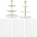 RAUVOLFIA 5 Pcs Dessert Table Stand Set - 2 Pcs 3 Tier Plastic Cupcake Display Stands Cookie Tray Rack Serving Tower & 3 Pcs Trays for Wedding Baby Shower Tea Party (White), JHW-5P-S001