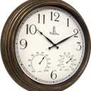 Outdoor Clocks for Patio Large Waterproof with Thermometer - 18 inch Indoor Outdoor Wall Clock with Temperature and Humidity Combo - Weatherproof, Accurate & Easy to Read for Pool, Garden & Home Decor (Bronze)