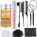 7Pcs Hair Finishing Stick Set with 1Pcs Slick Back Brush,1Pcs Fly Away Stick for Hair,50PCS Bobby Pins,400Pcs Elastic Rubber Bands