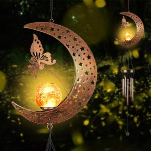 Solar Moon Fairy Wind Chimes Outdoor, Waterproof Moon Wind Bells Light Clearance for Outside, Unique Gifts for Mother's Day, Children's Day, Birthday, Mom, Women, Decor for Garden, Yard, Party