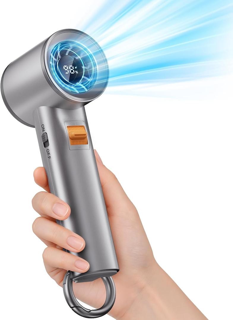 Portable Handheld Turbo Fan for Outdoor,5000 mAh Mini Handheld Personal Pocket Fan for Powerful Airflow Wind ,20Hrs,100 Speeds Adjustable, Digital Display, Gifts for Travel, Outdoor Activities, Camping-Grey