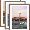 20x28 Picture Frame Brown Set of 3, Display Pictures 16x24 with Mat or 20 x 28 Without Mat, Poster Frames 20x28 for Wall Hanging Horizontal and Vertical