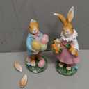 Hodao Easter Bunny Decoration Spring Rabbit Decor Gifts Handcrafted Resin Figurines Colorful and Charming Spring Decor for Home, and Holiday Celebrations (Set of 2) (Brown)