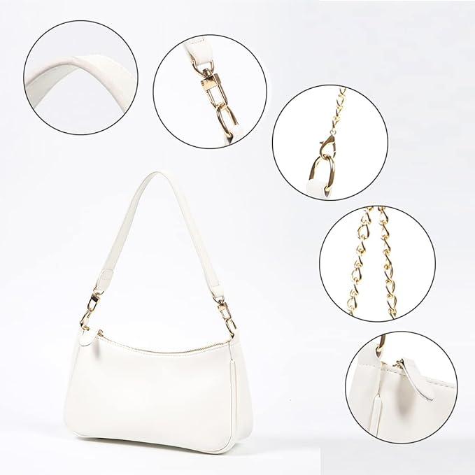 VODIU Clutch Tote Handbags with 2 Removable Straps and Zipper Closure Crossbody Bags Shoulder Purse Handbag for Women (White)