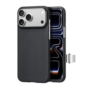 pitaka for iPhone 17 Pro Max Case 6.9" with Camera Control Button, Compatible with MagSafe, Ultra-Slim Case with Caseless Touch Feeling, 600D Aramid Fiber Woven, Black/Grey(Twill)