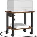 TUTOTAK 2 Tier Printer Stand, Rolling Printer Cart with Power Outlets and USB Ports, Mobile Printer Table with Wheels, for Under Desk, Office, Home,Brown PS01BB001 (2 tier(15.7 x 11.8 x 15.4inches))