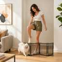 Free Standing Small Dog Gate Indoor, Short Foldable Dog Gate for Stairs, 4 Panels Black Free Standing Short Width 48in Height 16in Expandable Dog Gate Indoor Metal Recycled Material