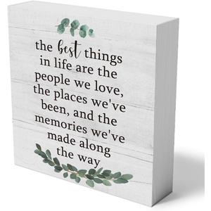 The Best Things in Life Wooden Box Sign Decorative Inspirational Quote Wood Box Sign Home Office Bedroom Decor Rustic Farmhouse Square Desk Decor Sign for Shelf 5 x 5 Inches