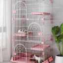 Hamiledyi Indoor Cat Cage 52 Inches Cat Villa Large Pet Crate with 3 Platforms and 1 Ramp Ladders Metal Cat Playpen with 3 Doors Outdoor Cat Enclosures Kitten Cage for Small and Medium Pets (Pink)