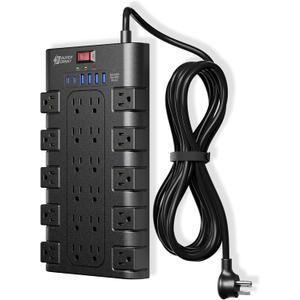 Surge Protector Power Strip, SUPERDANNY Charging Station 22 Outlets with 45W Type-C Fast Charging USB Ports, 4 USB-A, 2 USB-C, 2100J, 15A/1875W, 6.5Ft Flat Plug Extension Cord for Home Streaming Black