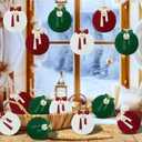 12 Pcs 3.15" Crochet Christmas Ball Ornaments Set with Wooden Chips and Ribbons Classic Red Green White Knitted Hanging Balls for Neutral Rustic Farmhouse Christmas Tree Holiday Xmas Decoration