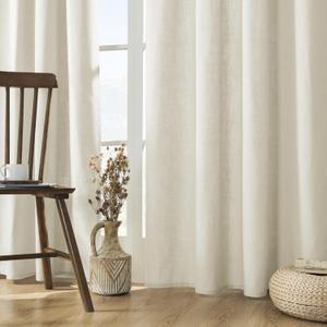 Joydeco Linen Curtains 96 inch Length 2 Panel Set,Light Filtering Curtain for Living Room Bedroom Curtains 52 inch Wide Drapes with Rod Pocket Back Tab Farmhouse Curtain (96" Lx52 W, Ivory on Linen) (52"W x 96"L (Pack of 2))