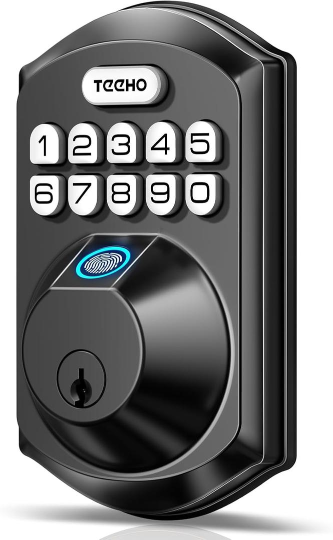 TEEHO TE002 Fingerprint Door Lock - Keyless Entry Electronic Keypad Deadbolt with 2 Backup Keys - Auto Lock - Easy Installation - Smart Locks for Front Door - Matte Black