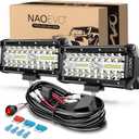 NAOEVO 7 Inch LED Light Bar, 240W 24,000LM Offroad Fog/Driving Lights LED Pods with 2 Leads Wiring Harness Kit, Spot Flood Combo Beam, Work for Truck Boat UTV ATV, 2-Pack (White)