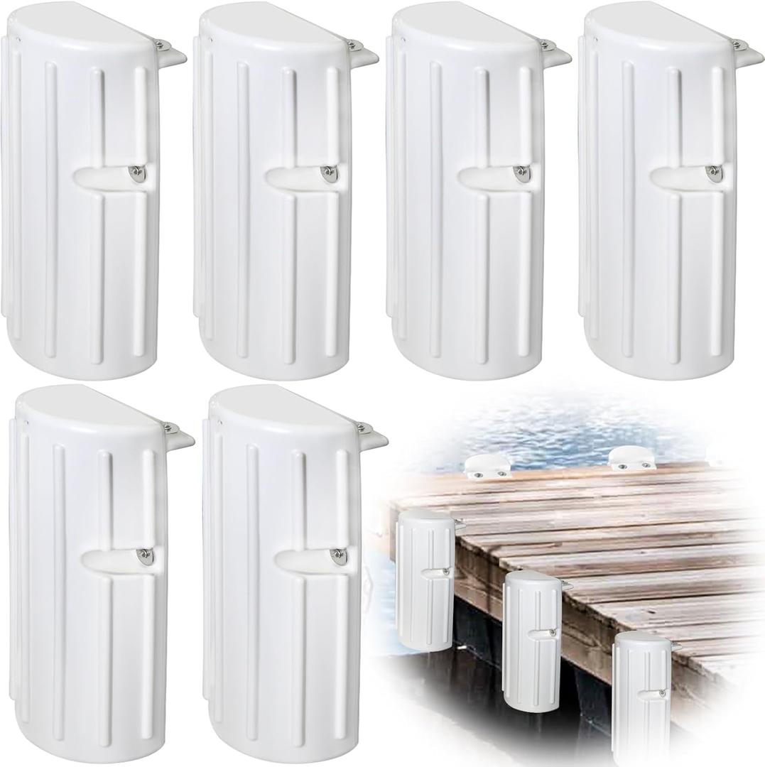 Dock Fenders Bumpers,Boat Dock Bumpers for Edge or Side,Marine Fender Guard Vertical Protection,Soft Durable Construction,Includes Mounting Hardware,6 Pack-White