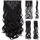 SYXLCYGG Black Hair Extension Synthetic Cheap Clip Hair Extensions 18" Curly 5 Oz Hair Piece Women Fluffy&Not Tangled