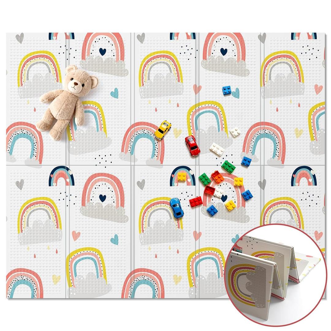 Noonkty 71x59 Foldable Foam Baby Play Mat for Floor, Babies Activity Tummy Time Playmat, Kids Non Toxic Foam Thick Play Mat for Baby, Toddlers, Waterproof & Anti-slip Crawling Mats,Rainbow,71x59x0.4