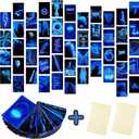 Ctosree 50 Pieces Blue Neon Aesthetic Pictures Wall Collage Kit Neon Blue Indie Room Decor Photo Collections Collage Dorm Decors for Girl Teens and Women for Room Bedroom Aesthetic, 4 x 6 Inches