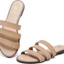 Women's Flat Sandals Dressy Open Toe Round Toe Slide Sandals Comfortable Casual Beach Slip on Slippers for Summer