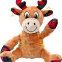 Dog Toys Squeaky Interactive Puppy Teething Chew Toy Deer Shape Stuffed PP Cotton Crinkle Sound Paper Tail, for Large Medium Small Breeds Indoor Outdoor PlayChristmas