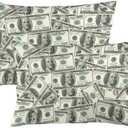 Money Throw Queen Size Pillow Covers, 100 Dollar Bill, USA, Standard Size with Zipper, Set of 2, 20"x30" (Color 14)