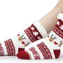 BenSorts Women Winter Thick Slipper Socks with Grippers Non Slip Warm Fuzzy Socks Christmas Gifts (Red)