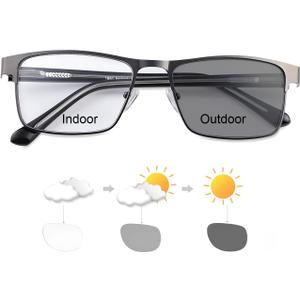 MIRYEA Photochromic Nearsighted Distance Glasses Transition Sunglasses For Men Women Retro Myopia Glasses Lightweight Negative Power Short Sighted Black Full Frame Eyewear Anit Glare UV400 Protection, 2.5 x