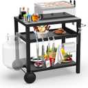 29.5''x19.6'' Outdoor Grill Cart, Pizza Oven Table Stand, 3-Shelves Food Prep Table for Ninja Woodfire, Ooni Pizza Oven, 17'' & 22'' Blackstone Griddle, Grill Stand for Picnic, Camping