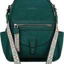 FADEON Mini Backpack Purse for Women, Designer Leather Cute Roomly Small Backpacks, Ladies Shoulder Backpack Fashion Handbag (Dark Green Suede Style)