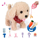 Interactive Walking Plush Puppy Toy Dog, Remote Control Electronic Robot Dog Realistic Wagging Tail, Rich Grooming Set, Gift Toy for Girls & Boys, Kids Age 3, 4, 5, 6 (Accessories Updated)