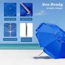 AMMSUN 7.5ft Heavy Duty High Wind Beach Umbrella Commercial Grade with Air Vent Ash Wood Pole & Carry Bag UPF 50+ Sun Protection for Patio Garden Pool Backyard Blue, 230cm