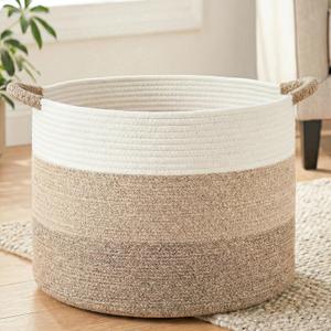 Artfeel 40L Large Cotton Rope Basket, Decorative Woven Blanket Storage for Living Room, Boho Toy Storage & Toy Box for Kids, Versatile Laundry Basket & Nursery Hamper for Blankets(Brown/Yellow)