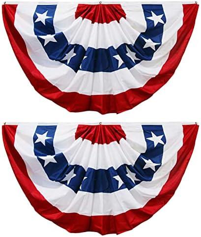HOOSUN American Flag Bunting for Outside,1.5x3 FT Bunting Flags Patriotic Labor Day Decorations,Red White and Blue USA Pleated Fan Flag,Veterans Day Decor Patriotic American Flags Banners for Porch (Pack of 1)