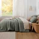 Bedsure Comforter Set King Size - Cotton Fabric with Microfiber Inner Fill, Grayish Olive Green PureWoven Bed Set for All Seasons, 3 Pieces, 1 Comforter (104" x 90") and 2 Pillow Cases (20" x 36")