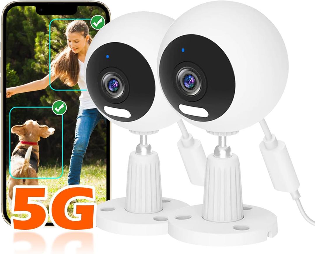 5G Cameras for Home Security Indoor/Outdoor Camera for Dog/Cat/Pet/Nanny/Baby, Baby Monitors with Phone App, IP66 Waterproof, Color Night Vision, White Light, Bell Siren, 24/7 SD Recordings- 2 Pack