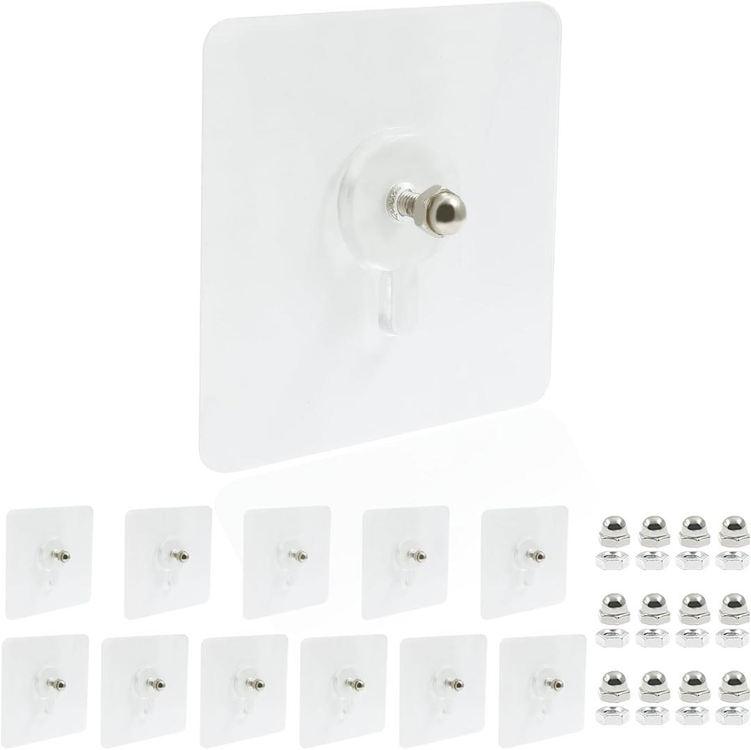 12 Pcs Adhesive Hooks Screw Hanging Wall Transparent Waterproof Reusable Seamless Sticky Hooks for Kitchens, Bathroom, Office, (Screw Length: 0.5inch)