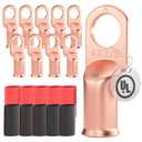AIRIC 10 PCS UL Listed 4 AWG - 3/8" Battery Cable Lugs, Heat Shrink Ring Terminals End, Copper Cable Ends, Wiring Connector Terminal, Electrical Crimp Connectors, Wire Lug for 4 Gauge Wires