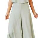 ROYLAMP Women's Summer 2 Piece Outfits Round Neck Crop Basic Top Cropped Wide Leg Pants Set Jumpsuits S