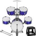 Kids Drum Set 5 Piece Toddlers Jazz Drum Kit with Stool Musical Instrument Toys for 3 4 5 6 7 Year Old Boys Girls Birthday Gift, Small