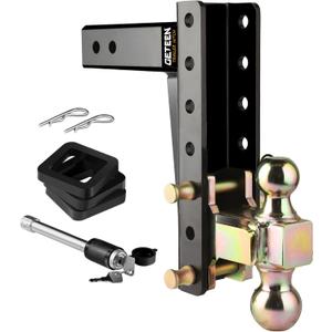 Adjustable Trailer Hitch, Fits 2.5 Inch Receiver, 8 Inch Drop Hitch, Dual-Ball(2'', 2-5/16''), 18,500 LBS GTW, Heavy Duty Trailer Hitch for Truck, Gold (Zine,8 " drop,2.5" Receiver)