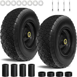 13 Tire and Wheel Flat Free, Replacement Solid Tire and Wheel Assemblies with 5/8 Axle Bore Hole and Double Sealed Bearings, 2.17-6.17inches Adjustable Centered Hub, 2 Packs