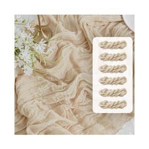 FEXIA 6 Pack Beige Gauze Table Runner 35x120 Inches for Centerpiece Table Decorations Ivory Cheesecloth Rustic Boho Table Runner for Bridal Shower Wedding Party First Communion Centerpiece Engagement