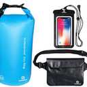 Freegrace Waterproof Dry Bags Set of 3 Dry Bag with 2 Zip Lock Seals & Detachable Shoulder Strap, Waist Pouch & Phone Case - Can Be Submerged Into Water - for Swimming (Sky Blue, 10L)