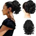 REECHO Ponytail Extension, 9" Short Curly Wavy Claw Clip Pony tails Hair Extensions HP001 Hairpieces for Women - Black