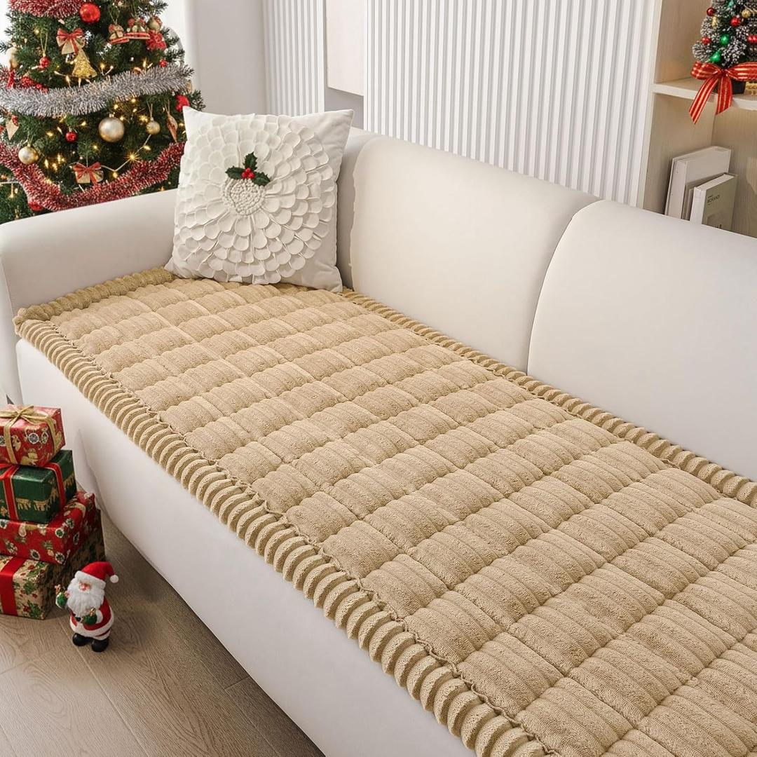 Smiry Couch Cover for Dogs Washable, Non Slip Fuzzy Pet Couch Covers for 3 Cushion Sofa Pet Friendly, Thick Soft Sofa Slipcovers Cushion Protector (Camel, 27.6" x 70.9")