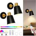 2 Pack Black Rechargeable Battery Operated Wall Sconces, Vintage Wireless Battery Powered Wall Lights with Remote, 15 RGB Dimmable, Cordless Wall Decor Lamp Indoor for Bedroom Living Room Hallway