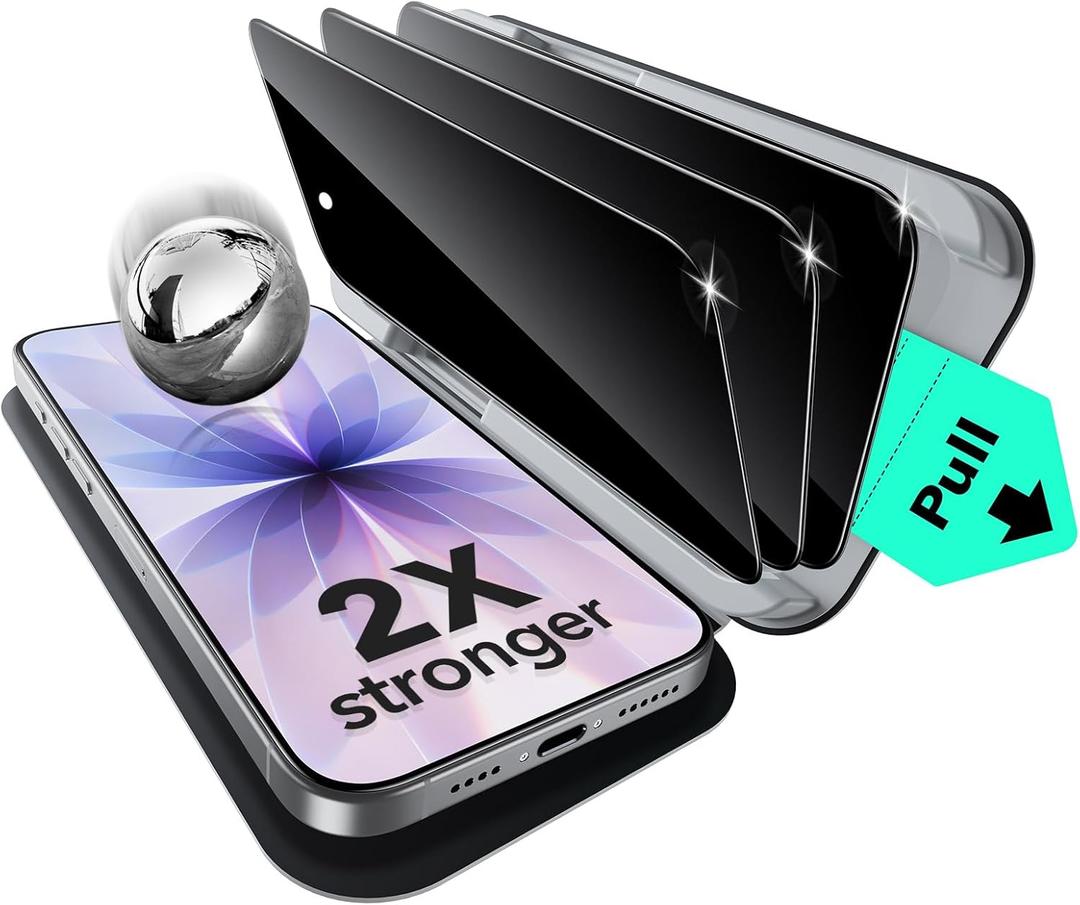 ESR 3 Pack for iPhone 17/iPhone 16 Pro Privacy Screen Protector, Military Grade Shatterproof, 9H Hardness, Anti-spy Tempered Glass with UltraFit Tray