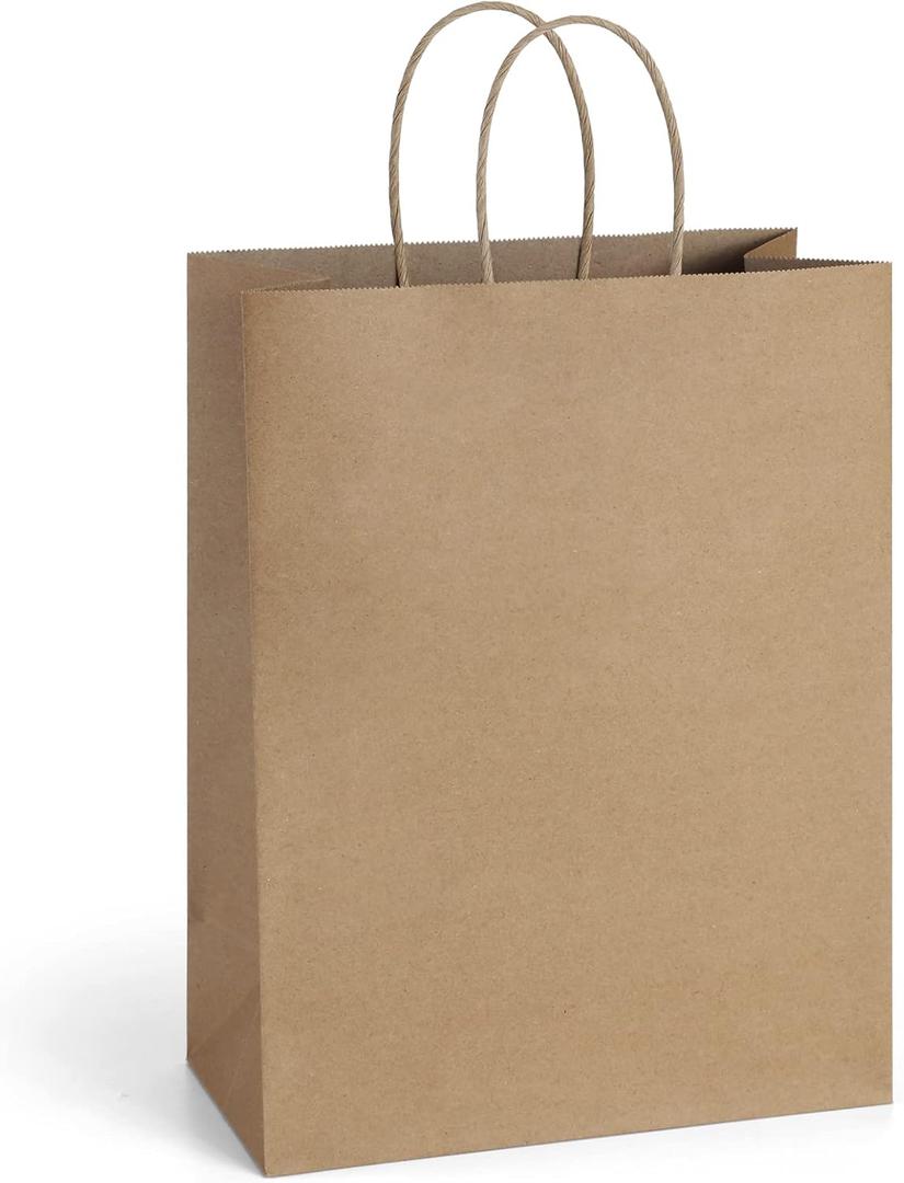 BagDream 10x5x13 25Pcs Gift Bags Brown Kraft Paper With Handles - Bulk Shopping, Merchandise Retail, Wedding Party Favor Sacks - 100% Recycled Paper