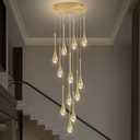 Modern Crystal Staircase Chandelier Gold 12-Lights, H120'' Large High Ceiling Spiral Dimmable LED Raindrop Foyer Entryway Light Fixture Remote Control, 12 Lights Small Crystal